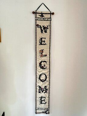 Embroidered Welcome Banner Wall Door Hanging Tapestry Bell Pull Hummingbirds